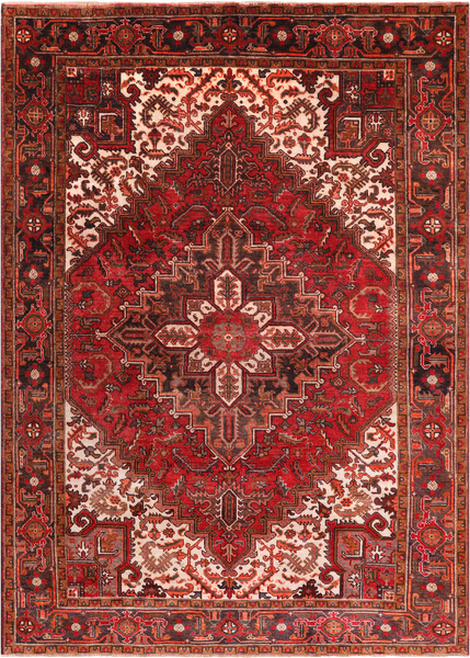Rust Vintage Persian Heriz Serapi Hand-Knotted Wool Rug - 6' 5" X 9' 2"