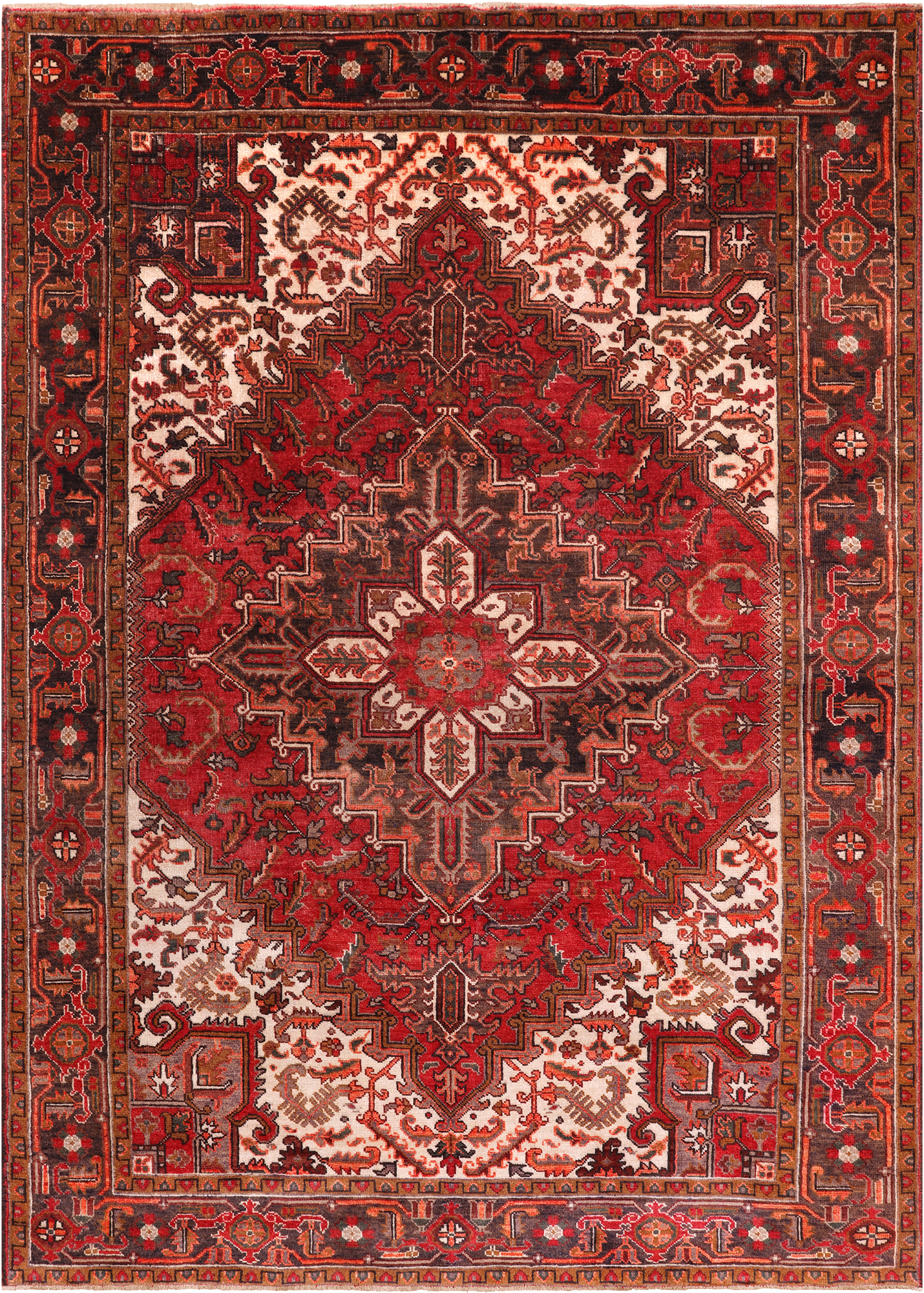 Rust Vintage Persian Heriz Serapi Hand-Knotted Wool Rug - 6' 5" X 9' 2"