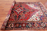 Red Vintage Persian Heriz Serapi Hand Knotted Wool Rug - 6' 8" X 9' 5"
