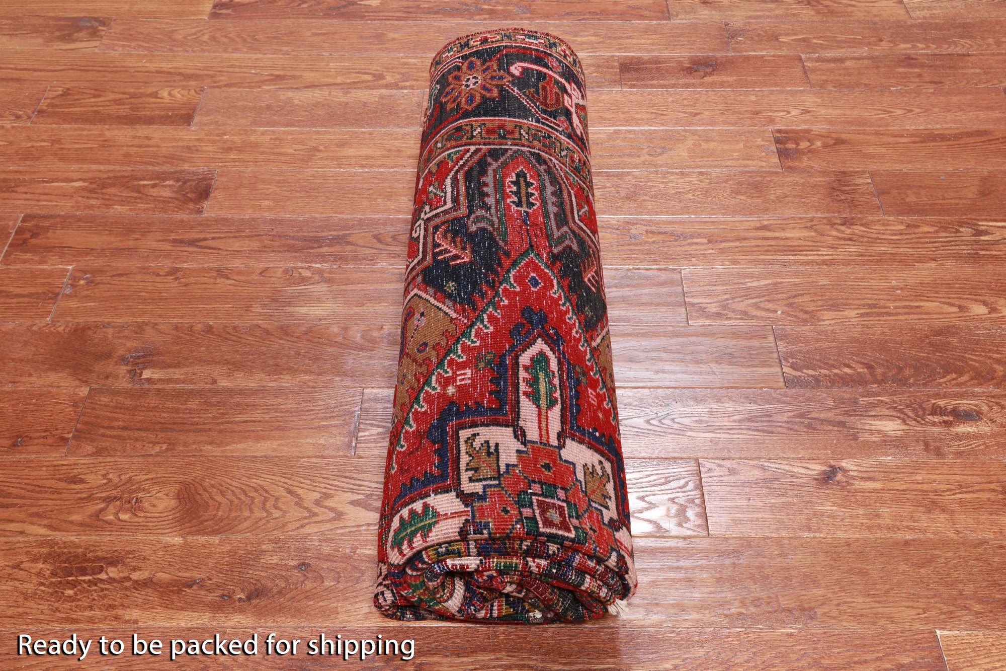 Red Vintage Persian Heriz Serapi Hand Knotted Wool Rug - 6' 8" X 9' 5"