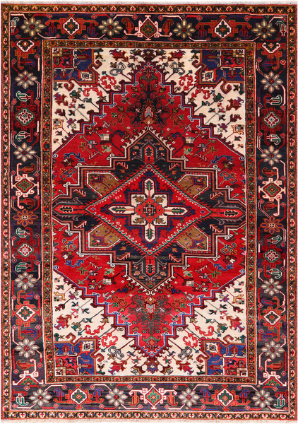 Red Vintage Persian Heriz Serapi Hand Knotted Wool Rug - 6' 8" X 9' 5"