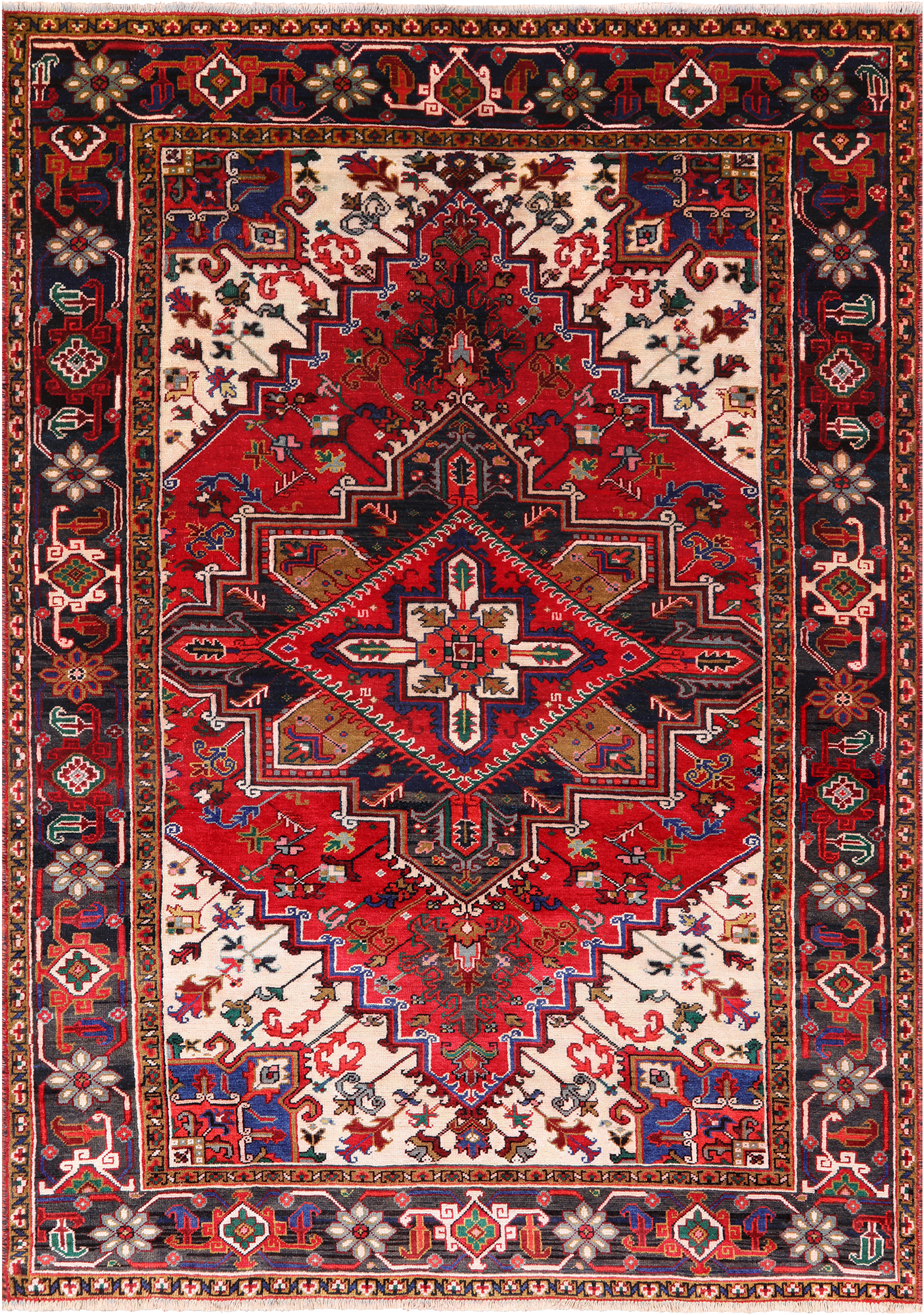 Red Vintage Persian Heriz Serapi Hand Knotted Wool Rug - 6' 8" X 9' 5"