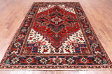 Red Vintage Persian Heriz Serapi Hand Knotted Wool Rug - 6' 8" X 9' 5"