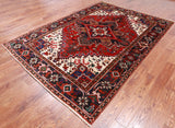 Red Vintage Persian Heriz Serapi Hand Knotted Wool Rug - 6' 8" X 9' 5"