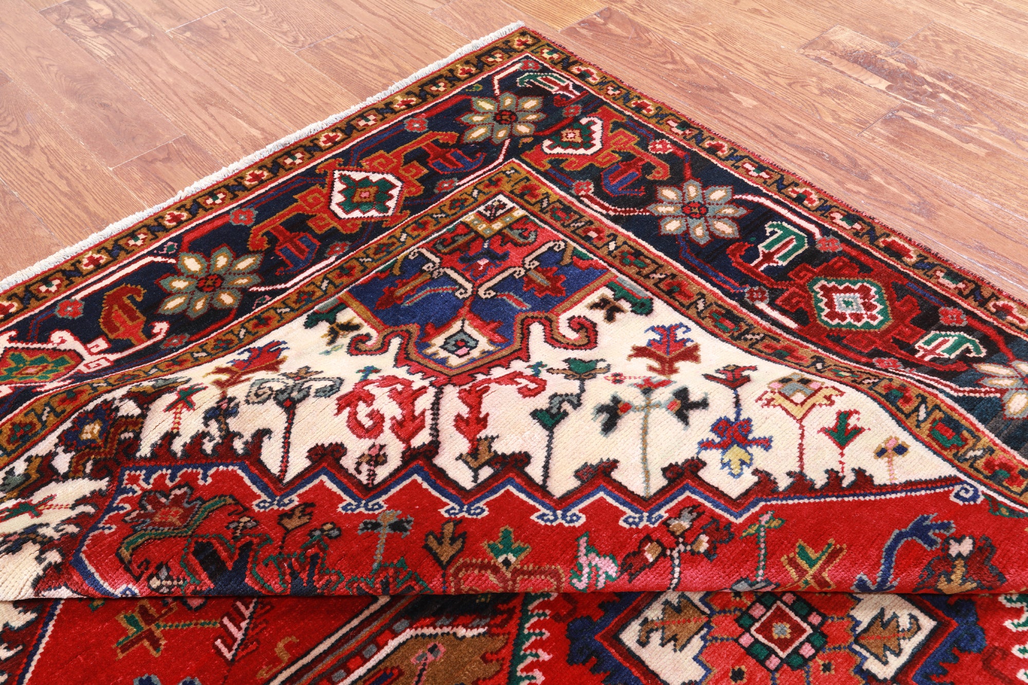 Red Vintage Persian Heriz Serapi Hand Knotted Wool Rug - 6' 8" X 9' 5"