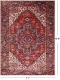 Red Vintage Persian Heriz Serapi Handmade Wool Rug - 7' 1" X 10' 5"