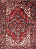 Red Vintage Persian Heriz Serapi Handmade Wool Rug - 7' 1" X 10' 5"