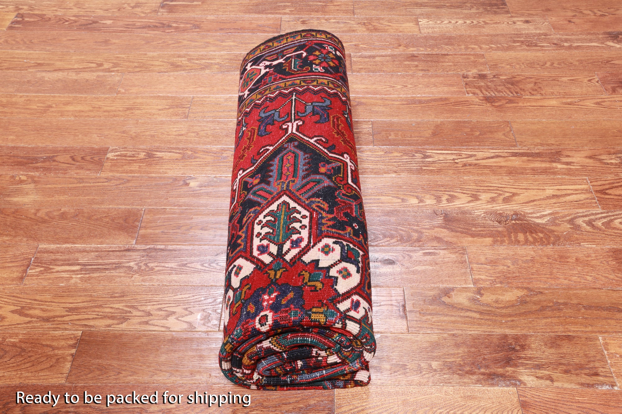 Red Vintage Persian Heriz Serapi Hand-Knotted Wool Rug - 6' 10" X 9' 7"