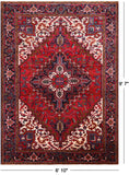 Red Vintage Persian Heriz Serapi Hand-Knotted Wool Rug - 6' 10" X 9' 7"