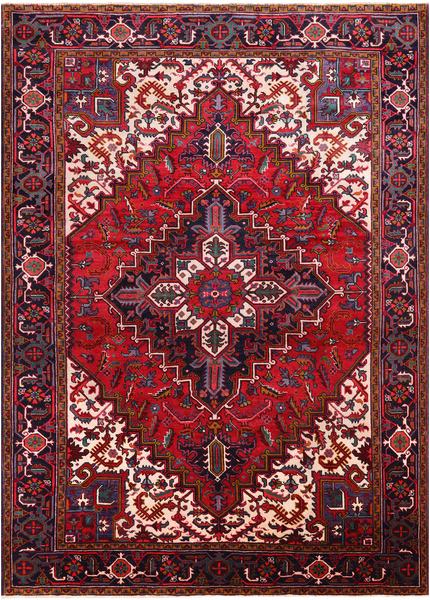 Red Vintage Persian Heriz Serapi Hand-Knotted Wool Rug - 6' 10" X 9' 7"