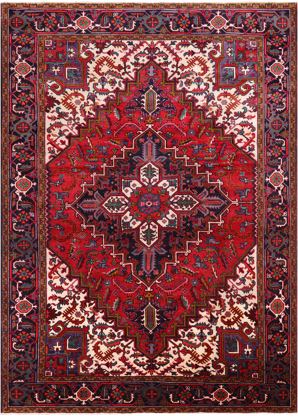 Red Vintage Persian Heriz Serapi Hand-Knotted Wool Rug - 6' 10" X 9' 7"