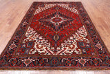 Red Vintage Persian Heriz Serapi Hand-Knotted Wool Rug - 6' 10" X 9' 7"