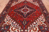 Red Vintage Persian Heriz Serapi Hand-Knotted Wool Rug - 6' 10" X 9' 7"