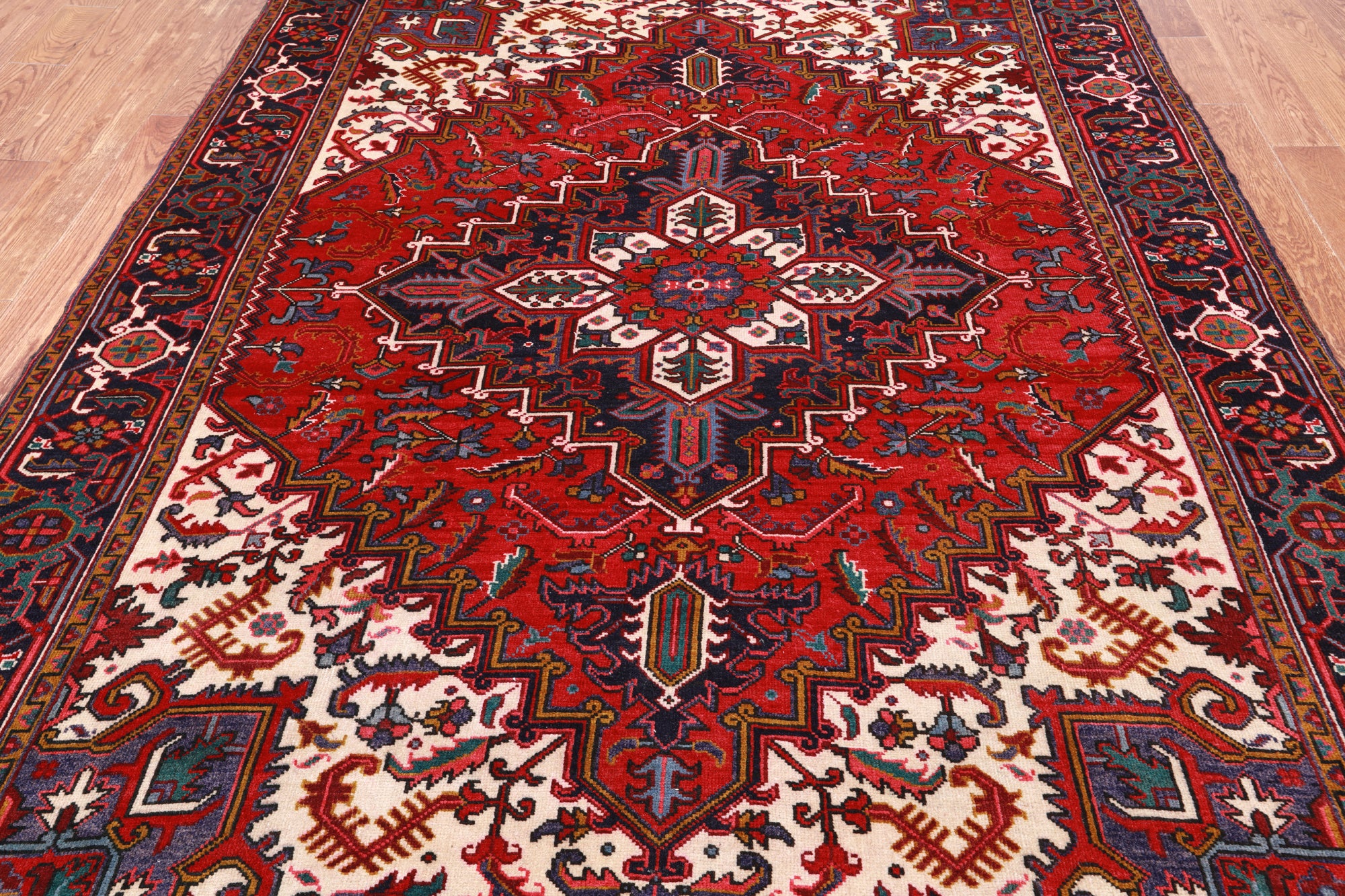 Red Vintage Persian Heriz Serapi Hand-Knotted Wool Rug - 6' 10" X 9' 7"