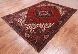 Red Vintage Persian Heriz Serapi Hand-Knotted Wool Rug - 6' 10" X 9' 7"