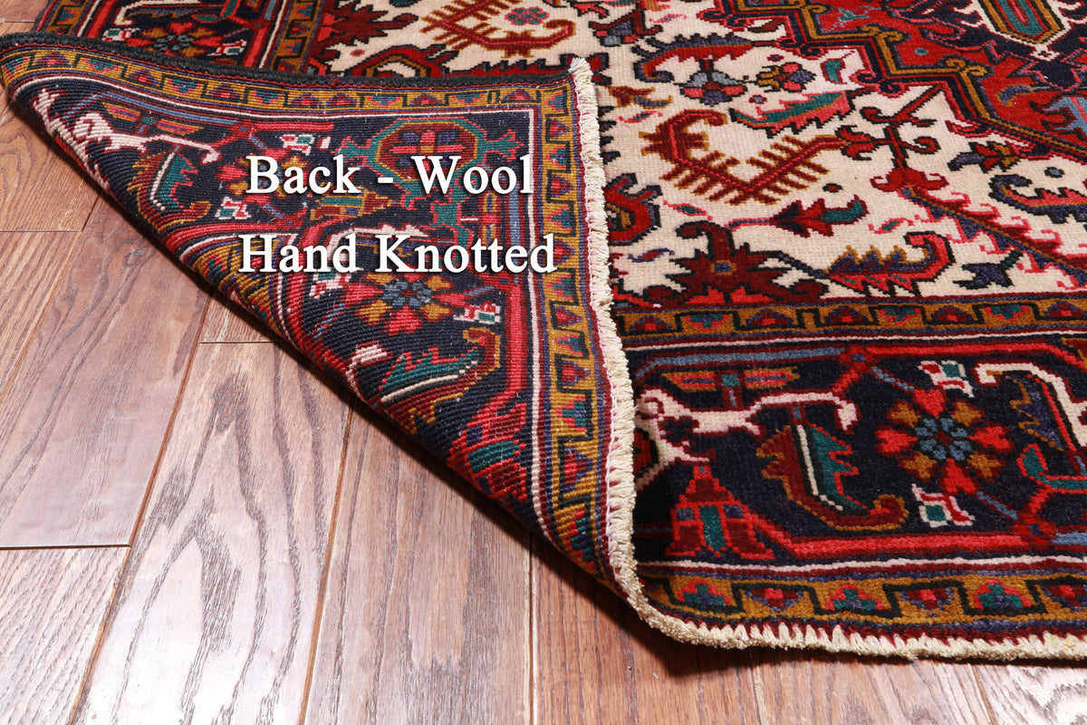 Red Vintage Persian Heriz Serapi Hand-Knotted Wool Rug - 6' 10" X 9' 7"