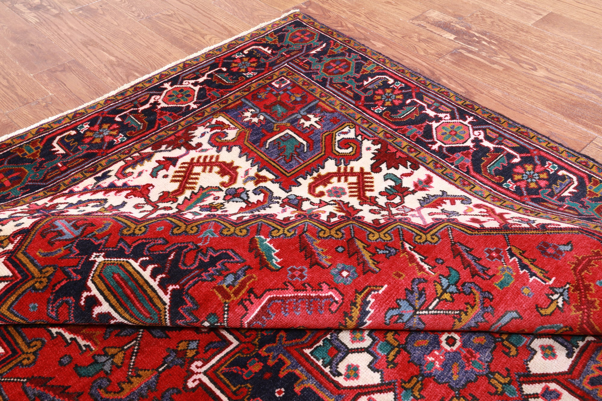 Red Vintage Persian Heriz Serapi Hand-Knotted Wool Rug - 6' 10" X 9' 7"