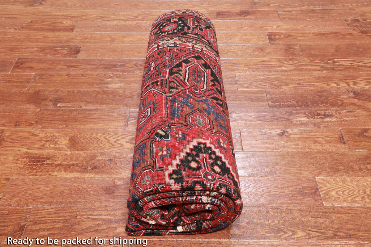 Red Vintage Persian Heriz Serapi Hand-Knotted Wool Rug - 6' 7" X 9' 7"