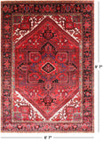 Red Vintage Persian Heriz Serapi Hand-Knotted Wool Rug - 6' 7" X 9' 7"