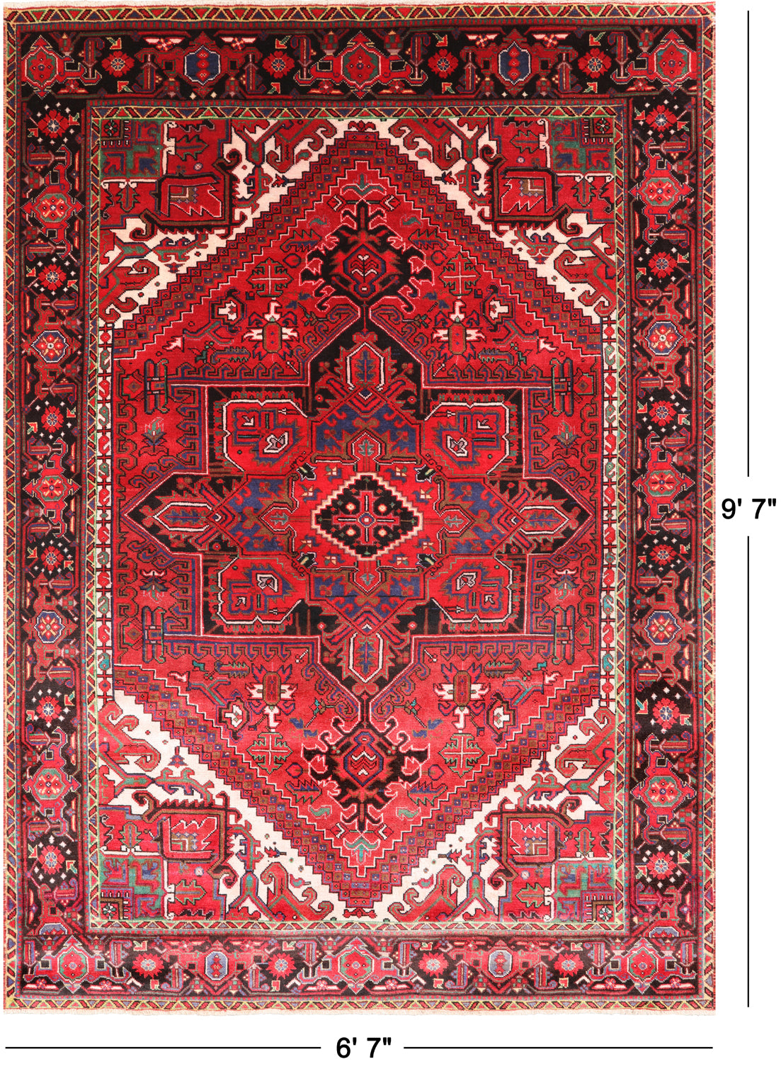 Red Vintage Persian Heriz Serapi Hand-Knotted Wool Rug - 6' 7" X 9' 7"