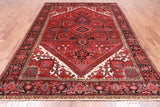 Red Vintage Persian Heriz Serapi Hand-Knotted Wool Rug - 6' 7" X 9' 7"