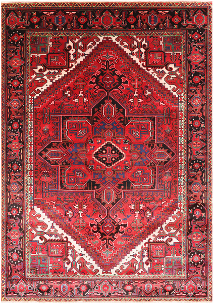Red Vintage Persian Heriz Serapi Hand-Knotted Wool Rug - 6' 7" X 9' 7"