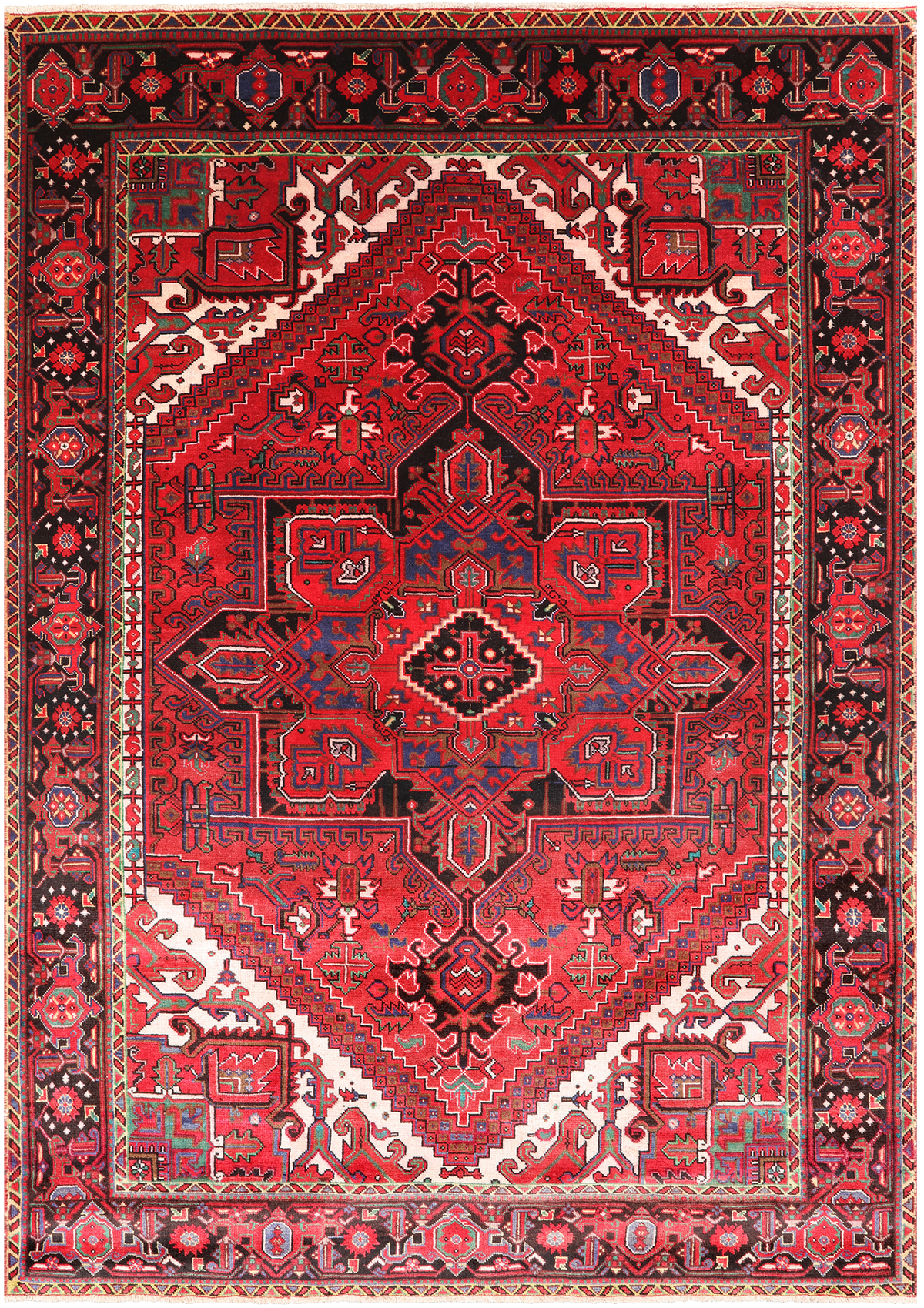 Red Vintage Persian Heriz Serapi Hand-Knotted Wool Rug - 6' 7" X 9' 7"