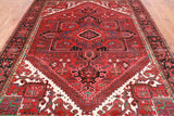 Red Vintage Persian Heriz Serapi Hand-Knotted Wool Rug - 6' 7" X 9' 7"