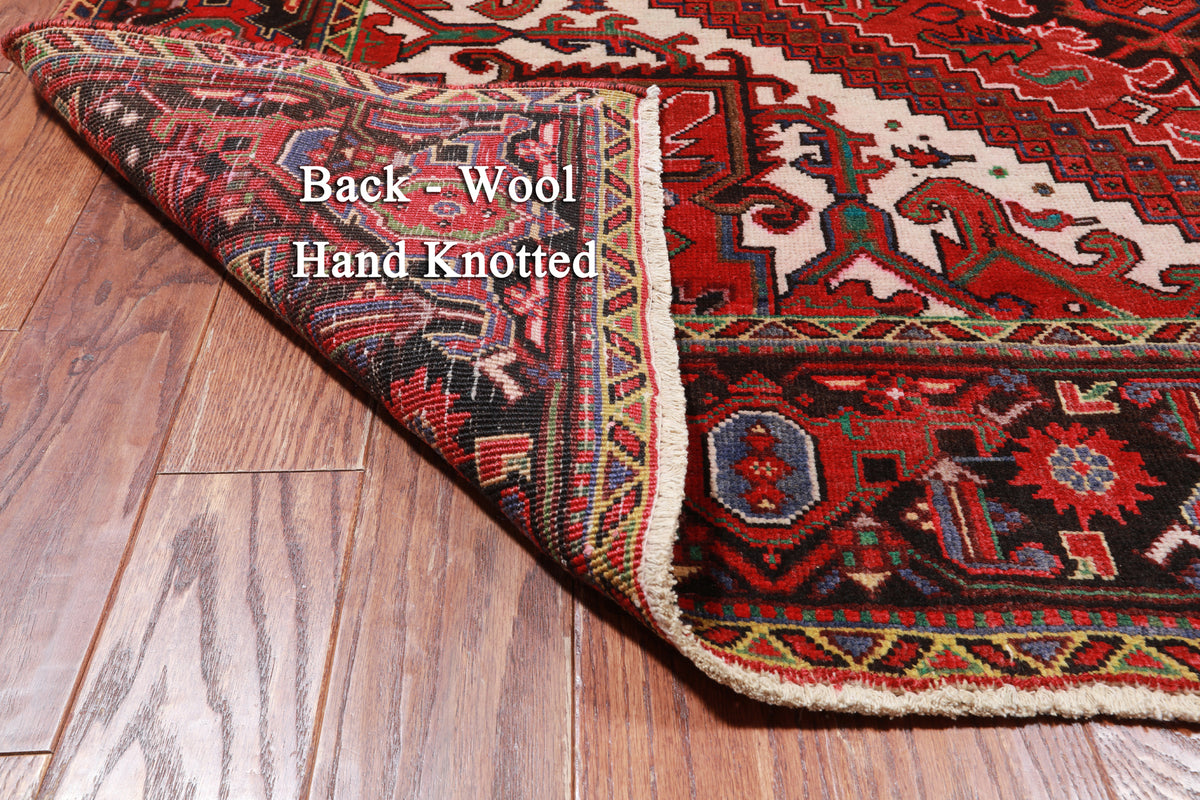 Red Vintage Persian Heriz Serapi Hand-Knotted Wool Rug - 6' 7" X 9' 7"