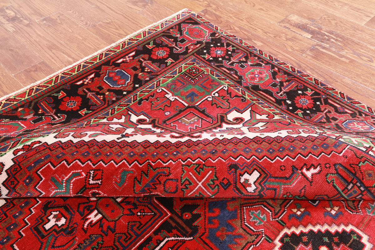 Red Vintage Persian Heriz Serapi Hand-Knotted Wool Rug - 6' 7" X 9' 7"