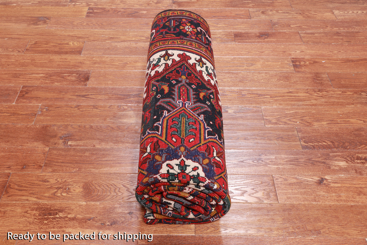 Ivory Vintage Persian Heriz Serapi Hand Knotted Wool Rug - 6' 8" X 9' 3"