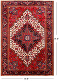 Ivory Vintage Persian Heriz Serapi Hand Knotted Wool Rug - 6' 8" X 9' 3"