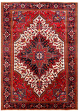 Ivory Vintage Persian Heriz Serapi Hand Knotted Wool Rug - 6' 8" X 9' 3"