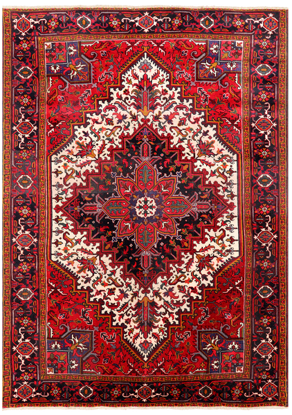 Ivory Vintage Persian Heriz Serapi Hand Knotted Wool Rug - 6' 8" X 9' 3"