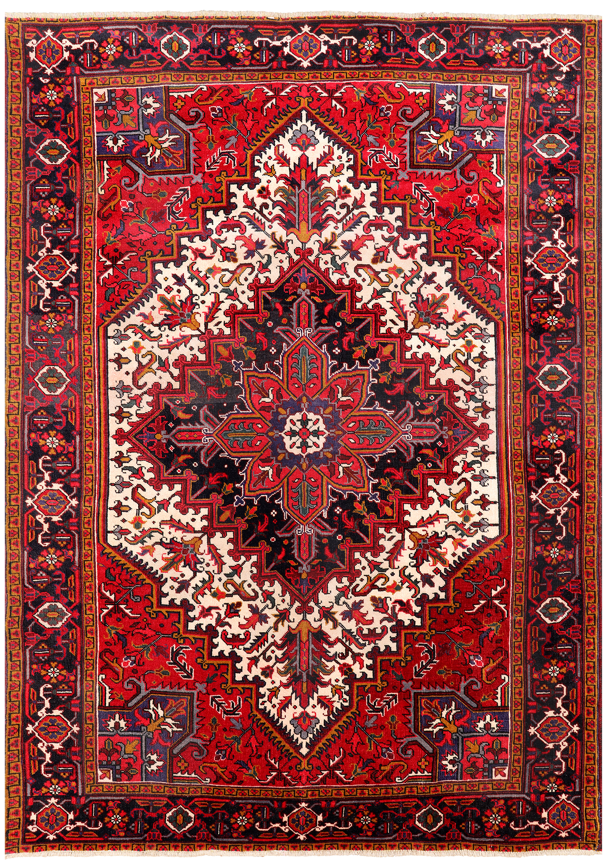 Ivory Vintage Persian Heriz Serapi Hand Knotted Wool Rug - 6' 8" X 9' 3"