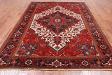 Ivory Vintage Persian Heriz Serapi Hand Knotted Wool Rug - 6' 8" X 9' 3"