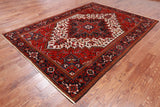 Ivory Vintage Persian Heriz Serapi Hand Knotted Wool Rug - 6' 8" X 9' 3"
