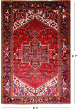 Red Vintage Persian Heriz Serapi Handmade Wool Rug - 6' 7" X 9' 7"