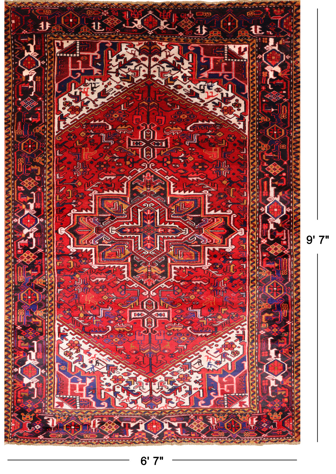 Red Vintage Persian Heriz Serapi Handmade Wool Rug - 6' 7" X 9' 7"