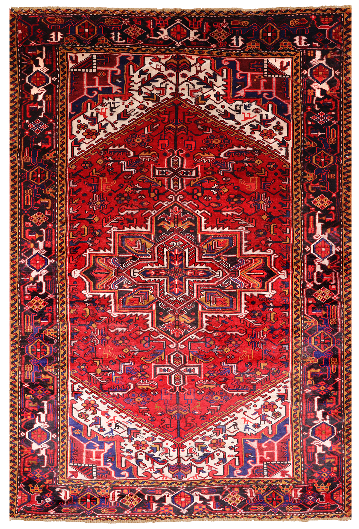 Red Vintage Persian Heriz Serapi Handmade Wool Rug - 6' 7" X 9' 7"