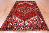 Red Vintage Persian Heriz Serapi Handmade Wool Rug - 6' 7" X 9' 7"