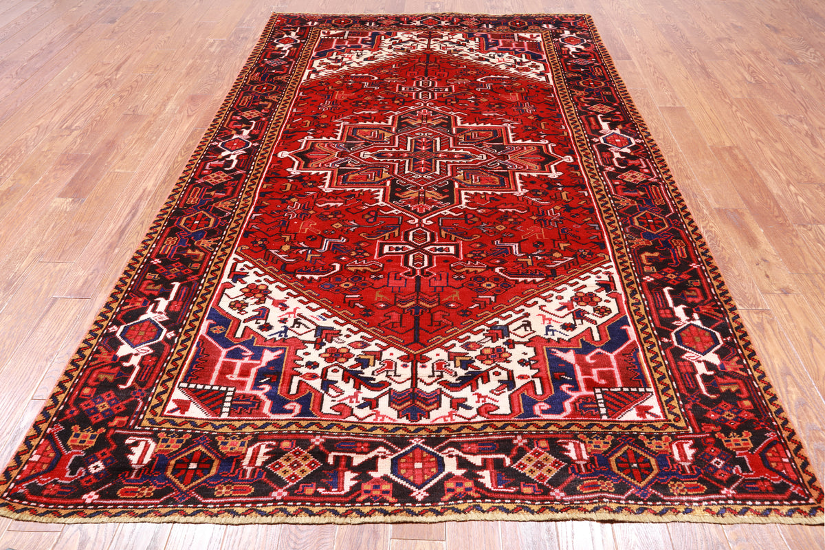 Red Vintage Persian Heriz Serapi Handmade Wool Rug - 6' 7" X 9' 7"