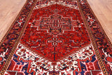 Red Vintage Persian Heriz Serapi Handmade Wool Rug - 6' 7" X 9' 7"