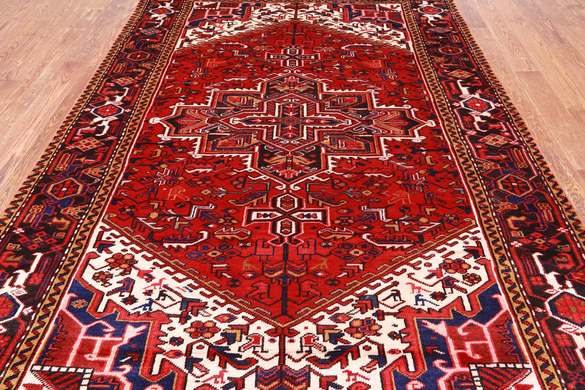 Red Vintage Persian Heriz Serapi Handmade Wool Rug - 6' 7" X 9' 7"