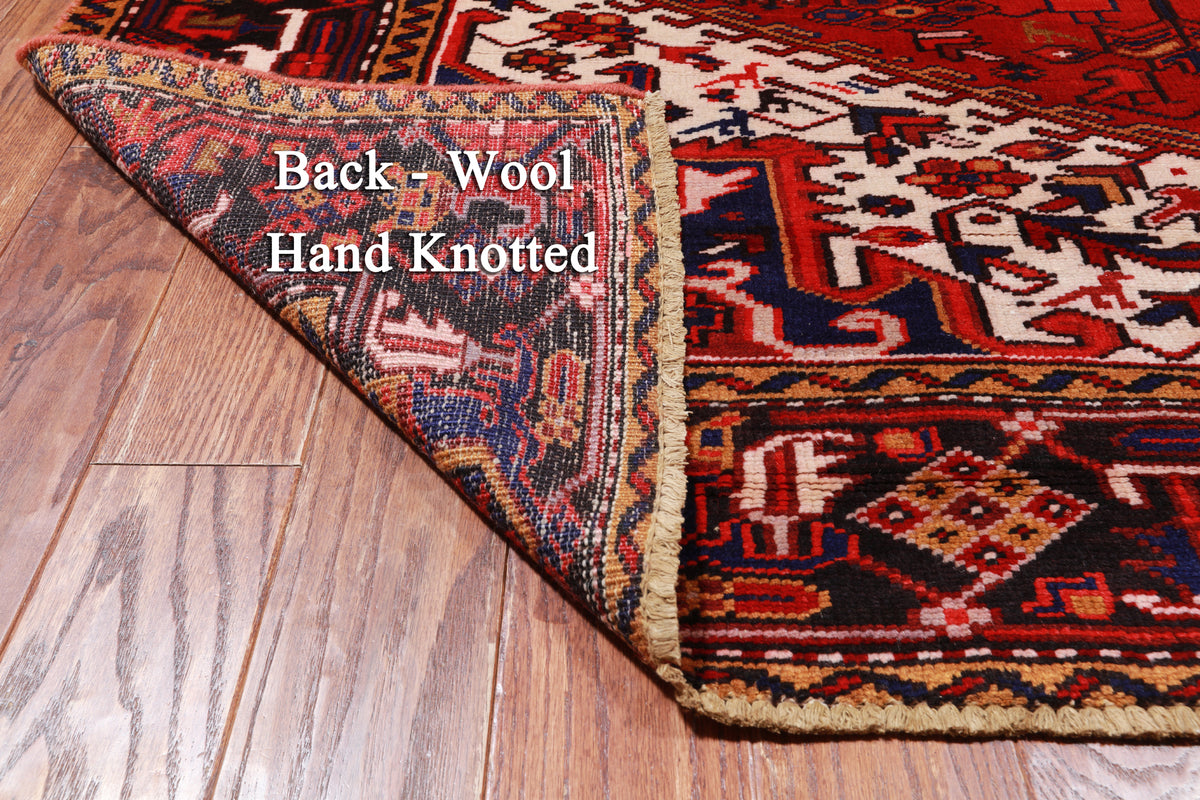 Red Vintage Persian Heriz Serapi Handmade Wool Rug - 6' 7" X 9' 7"
