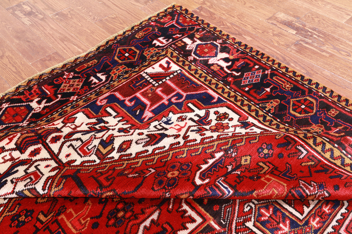 Red Vintage Persian Heriz Serapi Handmade Wool Rug - 6' 7" X 9' 7"