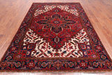 Red Vintage Persian Heriz Serapi Handmade Wool Rug - 6' 7" X 9' 3"