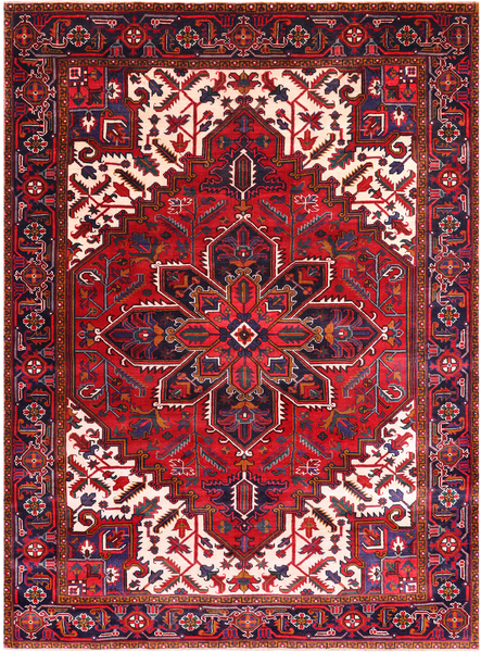 Red Vintage Persian Heriz Serapi Handmade Wool Rug - 6' 7" X 9' 3"
