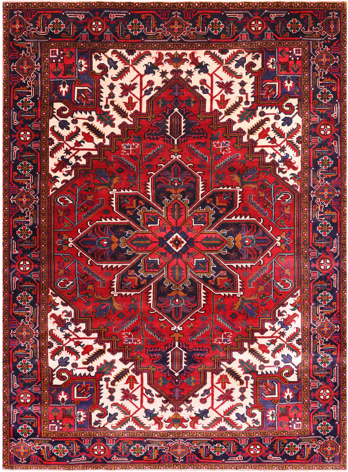 Red Vintage Persian Heriz Serapi Handmade Wool Rug - 6' 7" X 9' 3"