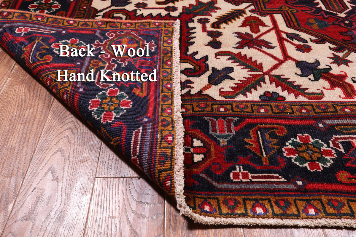 Red Vintage Persian Heriz Serapi Handmade Wool Rug - 6' 7" X 9' 3"